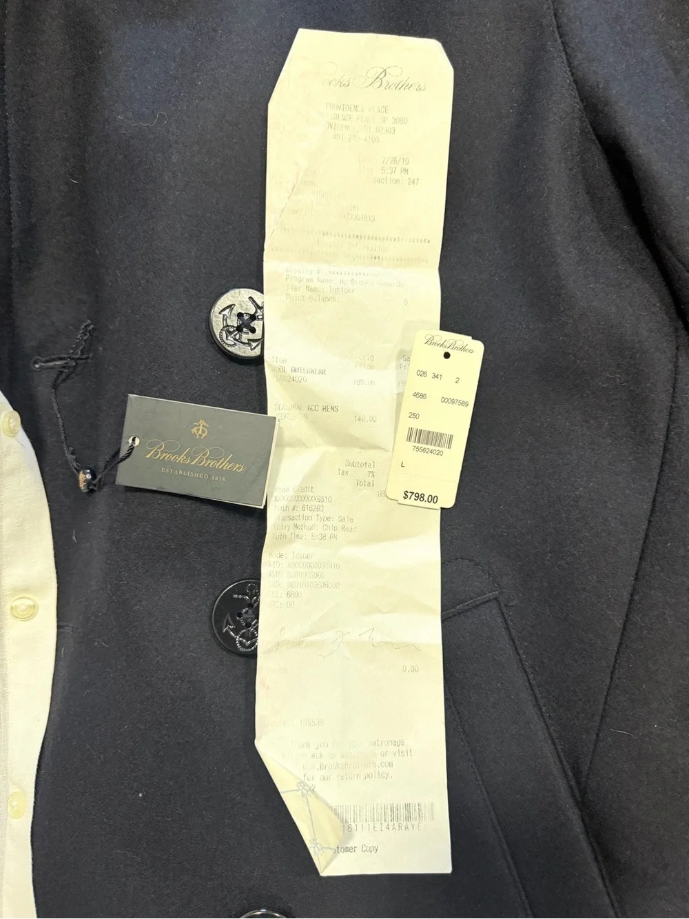 Brooks Brothers Navy Double-Breasted Pea Coat